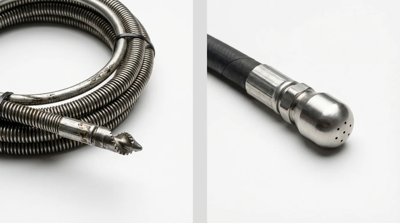 Drain snake cable and hydro jetting nozzle used for drain cleaning in Lumber City, GA
